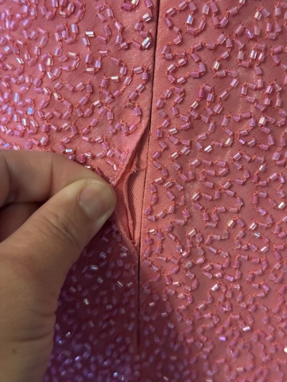 Vtg Y2K SCALA Pink Silk Beaded Sequin Dress HOCO Prom Formal Party Holiday M - Picture 9 of 11